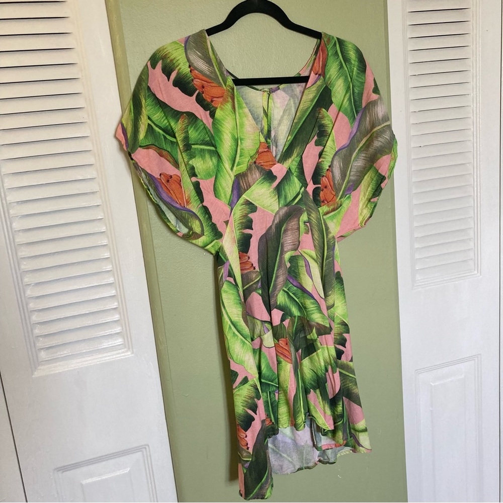 Farm Rio Brazil Banana Leaf Print Dress V Neck